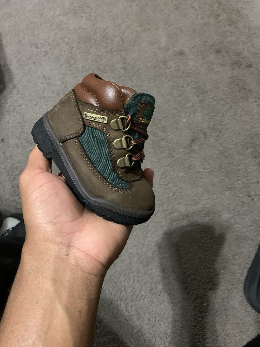 Size 6c-Timberland Toddlers Field Boots Brown-Olive Green Beef Broccoli 16837